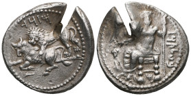 GREEK ,  Cilicia, Tarsos, Mazaios as Satrap, 361-334 BC. AR Stater - Baaltars seated left / Lion attacking bull.Greece, Cilicia, Tarsos, Satrapa Mazai...