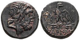 Greek
Pontos, Pharnakeia, AE Bronze , time of Mithradates VI Eupator (120-63 BC), ca. 100-65 BC.
Obv: Laureate head of Zeus to right.
Rev: ΦAPNAKEI...