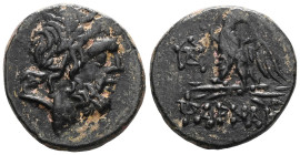 Greek
Pontos, Pharnakeia, AE Bronze , time of Mithradates VI Eupator (120-63 BC), ca. 100-65 BC.
Obv: Laureate head of Zeus to right.
Rev: ΦAPNAKEI...
