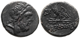 Greek
Pontos, Pharnakeia, AE Bronze , time of Mithradates VI Eupator (120-63 BC), ca. 100-65 BC.
Obv: Laureate head of Zeus to right.
Rev: ΦAPNAKEI...