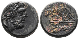 Greek
Pontos, Pharnakeia, AE Bronze , time of Mithradates VI Eupator (120-63 BC), ca. 100-65 BC.
Obv: Laureate head of Zeus to right.
Rev: ΦAPNAKEI...