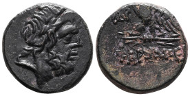 Greek
Pontos, Pharnakeia, AE Bronze , time of Mithradates VI Eupator (120-63 BC), ca. 100-65 BC.
Obv: Laureate head of Zeus to right.
Rev: ΦAPNAKEI...