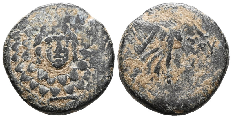 Pontos, Amisos, AE,Time of Mithradates VI Eupator, Circa 85-65 BC.
Obv: Aegis f...