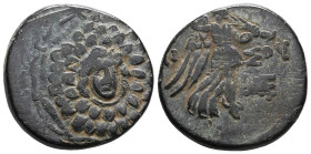 Pontos, Amisos, AE,Time of Mithradates VI Eupator, Circa 85-65 BC.Obv: Aegis facing.Rev: AMI-ΣO[Y], Nike advancing right with shouldered palm branch; ...