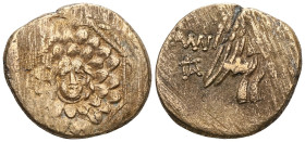 Pontos, Amisos, AE,Time of Mithradates VI Eupator, Circa 85-65 BC.Obv: Aegis facing.Rev: AMI-ΣO[Y], Nike advancing right with shouldered palm branch; ...