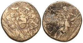 Pontos, Amisos, AE,Time of Mithradates VI Eupator, Circa 85-65 BC.Obv: Aegis facing.Rev: AMI-ΣO[Y], Nike advancing right with shouldered palm branch; ...