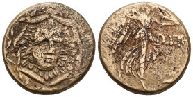 PAPHLAGONIA SINOPEAEs 120-63 B.C. BC Vs.: Aegis with Gorgoneion v. v., Rev.: Nike with palm arrow r., in field M BMC 47. Very Fine.