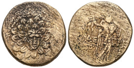 Greek Paphlagonia, Amastris, AE, (Bronze), Circa 85-65 BC.Obv: Aegis.Rev: AMAΣ-TPEΩΣ, Nike advancing right, holding long palm frond.Ref: SNG BM Black ...