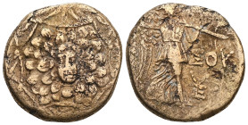 Pontos, Amisos, AE,Time of Mithradates VI Eupator, Circa 85-65 BC.Obv: Aegis facing.Rev: AMI-ΣO[Y], Nike advancing right with shouldered palm branch; ...