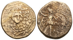 PAPHLAGONIA SINOPEAEs 120-63 B.C. BC Vs.: Aegis with Gorgoneion v. v., Rev.: Nike with palm arrow r., in field M BMC 47. Very Fine.