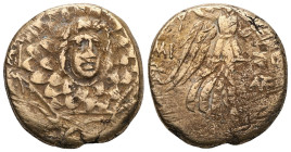 Pontos, Amisos, AE,Time of Mithradates VI Eupator, Circa 85-65 BC.Obv: Aegis facing.Rev: AMI-ΣO[Y], Nike advancing right with shouldered palm branch; ...