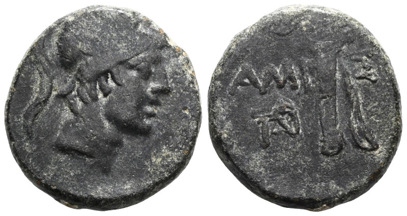 Pontos, Amisos,AE, Time of Mithradates VI, Circa 111-105 or 95-90 BC.
Obv: Helm...