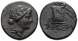 Greek
Pontos, Amisos, AE, Time of Mithradates VI Eupator, Circa 105-90 or 90-85 BC.
Obv: Head of Dionysos right, wearing ivy wreath.
Rev: AMIΣOY, T...