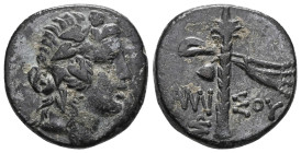 GreekPontos. Amisos circa 85-65 BC. Bronze AE. Head of Dionysos right, wearing ivy wreath / AMIΣΟΥ, filleted thyrsos, monogram to left. very fine SNG ...