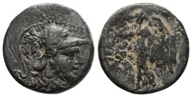 Greek. Ae . Helmeted head of Athena right. Rev. Nike/Victory walking right. Nearly very fine.