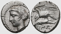 GreekPAPHLAGONIA. Sinope. Circa 410-350 BC. Drachm AR . Head of the nymph Sinope to left, her hair bound in a sakkos. Rev. ΣINΩ Sea-eagle with spread ...