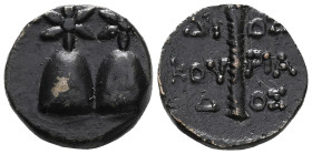 GreekKOLCHIS. Dioscurias. late 2nd Century BC. (Bronze ), Piloi of the Dioscuroi surmounted with six rayed stars; dot between. Rev. ΔΙΟΣΚΟΥΡΙΑΔΟΣ in t...