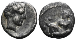 CILICIA. TARSOS.Tiribazos, 388-380. AR Obol. Young man's head right//Girl sitting left. and throws Astragaloi. Göktürk 17; SNG France 2, 239; SNG Leva...