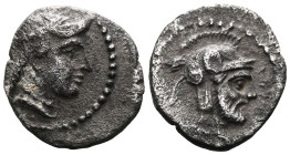 CILICIA. Tarsos AR Obol (Silver) Tarkumuwa (Datames) Satrap of Cilicia and Cappadocia (384-361/0 BC).Obv: Diademed head of Aphrodite right.Rev: TRDMW ...