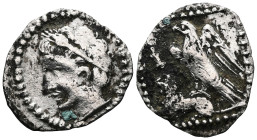 GreekCilicia, Uncertain. 4th century BC. AR Obol (Silver).Obv: Youthful male head left, wreathed with corn (Triptolemos?)Rev: Eagle left on lion's bac...