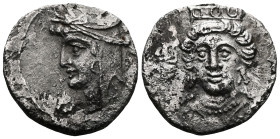CILICIA. Uncertain mint. 4th Century BC. Obol (Silver). Head of Aphrodite (?) facing, turned slightly to the left, wearing an ornate stephane, a crene...