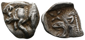 Ancient GreekMysia, Cyzicus. AR 1/2 Obol; Mysia, Cyzicus; 450-400 BC, Hemiobol. von Fritze-14, Klein-265. Obv: Forepart of boar, tunny fish upwards be...