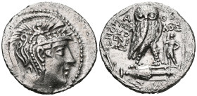 Greek
Attica, Athens AR New Style Tetradrachm. Circa 155/4 BC. Aphrodisi-, Apolesi-, magistrates. Head of Athena Parthenos to right, wearing necklace...
