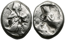 Achaemenid Kings of Persia, time of Xerxes II - Artaxerxes II AR Siglos. Sardes, circa 420-375 BC. Persian king in kneeling-running stance right, hold...