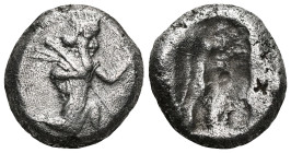 Achaemenid Kings of Persia, time of Xerxes II - Artaxerxes II AR Siglos. Sardes, circa 420-375 BC. Persian king in kneeling-running stance right, hold...