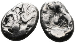 Persia, Achaemenid Kings AR Siglos. Time of Artaxerxes II - Artaxerxes III AR Siglos. Sardes, circa 375-340 BC. Persian king or hero in kneeling-runni...