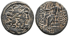 GreekSYRIA, Seleukis and Pieria. Antioch. 1st century BC. AE (Bronze), CY 19 = 48/7 BC. Laureate head of Zeus to right. Rev. ANTIOXEΩN / THΣ - [M]HTPO...