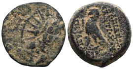 GreekSeleukid Kings of Syria, Antiochos VIII Epiphanes Grypos (121-97 BC) AE .Obv: Radiate head rightRev: BAΣIΛEΩΣ ANTIOΧOY EΠIΦANOYΣ Eagle standing l...