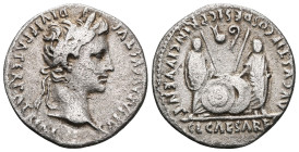 Augustus (27 BC-AD 14). AR denarius. Lugdunum, 2 BC-AD 14. CAESAR AVGVSTVS DIVI F PATER PATRIAE, laureate head of Augustus right / AVGVSTI F COS DESIG...
