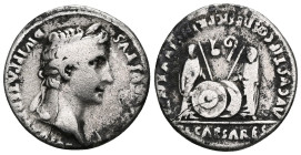 Augustus (27 BC-AD 14). AR denarius. Lugdunum, 2 BC-AD 14. CAESAR AVGVSTVS DIVI F PATER PATRIAE, laureate head of Augustus right / AVGVSTI F COS DESIG...
