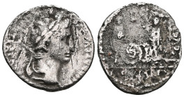 Augustus (27 BC-AD 14). AR denarius. Lugdunum, 2 BC-AD 14. CAESAR AVGVSTVS DIVI F PATER PATRIAE, laureate head of Augustus right / AVGVSTI F COS DESIG...
