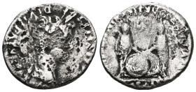 Augustus (27 BC-AD 14). AR denarius. Lugdunum, 2 BC-AD 14. CAESAR AVGVSTVS DIVI F PATER PATRIAE, laureate head of Augustus right / AVGVSTI F COS DESIG...