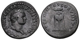 Roman ImperialTitus. Denarius; Titus; 79-81 AD, Rome, 80 AD, Denarius. BM-78, RSC-323a, RIC-128 (C2). Obv: IMP TITVS CAES VESPASIAN AVG P M Head laure...