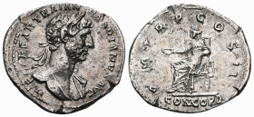 Roman ImperialHadrian, 117-138. Denarius (Silver), Rome, 118. IMP CAESAR TRAIAN HADRIANVS AVG Laureate bust of Hadrian to right, slight drapery on lef...