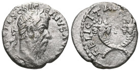 Pescennius Niger AR Denarius. Antioch, AD 193-194. IMP CAES C PESC NIGERIVS AVG COS II, laureate bust right / FELICITAS TEMPOR, two crossed cornucopia...