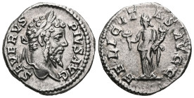 Septimius Severus (193 - 211 AD).Denarius. 205 AD Rome.Obverse: SEVERVS PIVS AVG. Head with laurel wreath right.Reverse: FELICITAS AVGG. Felicitas wit...