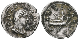 Diva Paulina. Died before AD 235. AR Denarius . Consecration issue. Rome mint. 2nd emission of Maximinus I, AD 236. DIVA PAVLINA, veiled and draped bu...