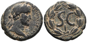 Antoninus Pius. Seleucis and Pieria. Unit. 96-98 AD. Antioch. (McAlee-421j). Rev.: SC, I below; all within wreath. Ae. Very Fine.