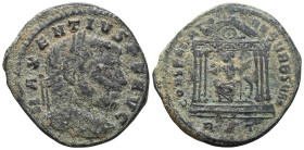 Maxentius (307-312 AD). AE  Follis, Roma (Rome), c. 308-310 AD.Obv. IMP MAXENTIVS P F AVG, laureate head right.Rev. CONSERV VRB SVAE, Roma seated in i...