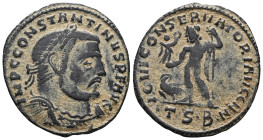 Constantine I. A.D. 307/10-337. Æ follis . Thessalonica, A.D. 313-316. IMP CONSTANTINVS P F AVG, laureate, draped and cuirassed bust of Constantine I ...