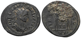 Carus (282-283). Radiate . Tripolis, 282-3. Radiate, draped and cuirassed bust r. R/ Carus standing r., holding sceptre and receiving globe from Jupit...