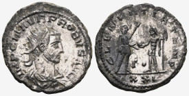 Probus BI Antoninianus. 4th Oriental Mint, AD 280. IMP C M AVR PROBVS P F AVG, radiate, draped and cuirassed bust to right / CLEMENTIA TEMP, emperor s...