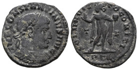 Constantine I, the Great, 307 - 337 AD. Follis 309 AD. Trier. Obv.: IMP CONSTANTINVS P F AVG, draped bust with laurel wreath to the right. Rev.: PRINC...