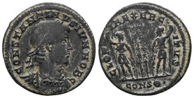 Constantius II as Caesar (324-337). AE, Follis. (Bronze) Constantinople.Obv: FL IVL CONSTANTIVS NOB C. Bust of Constantius, laureate, draped and cuira...