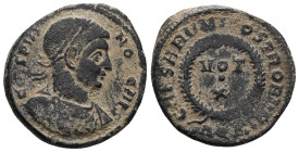 Crispus as Caesar (316-326). AE, Follis. (Bronze) Uncertain mint. Obv: CRISPVS NOB CAES. Head of Crispus, laureate, right.Rev: CAESARVM NOSTRORVM, VOT...