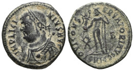 Licinius I, 308-324. Follis, Cyzicus, 317-320. IMP LICINIVS AVG Laureate and draped bust of Licinius to left holding mappa in his right hand and globe...